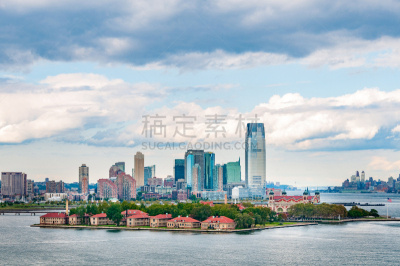 城市天际线,曼哈顿,国际著名景点,商务,城市生活,云,渡轮,现代,著名景点,客轮