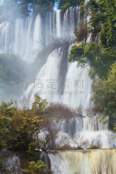 姆斯堂自治区,瀑布,环绕立体声,垂直画幅,无人,湿,热带雨林,户外,泰国,雨林