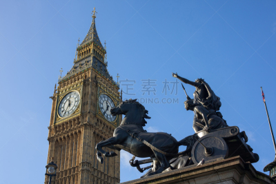 雕像,塔,伊丽莎白二世,布迪卡,大本钟,钟塔,纪念碑,天空,水平画幅,无人