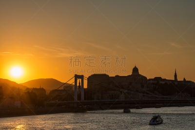 布达佩斯,橙色,多瑙河谷,在上面,盖勒特丘陵,城堡峰,多瑙河,纪念碑,水,天空