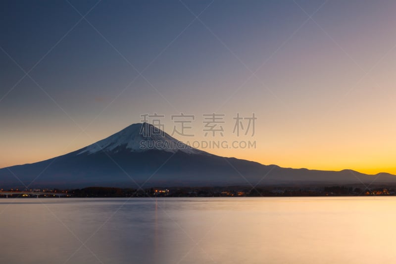 富士山,山,日本,河口湖,水平画幅,夜晚,雪,无人,火山地形,早晨