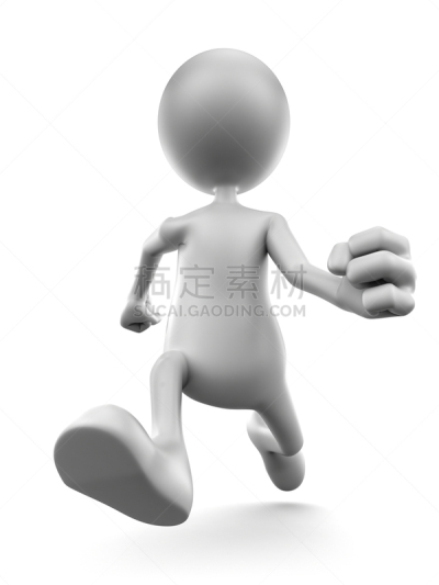 白色,三维图形,慢跑,男人,分离着色,垂直画幅,正面视角,形状,符号,半空中