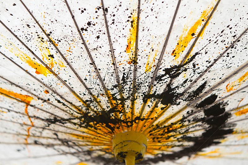 日本人,油纸伞,桑椹,手工着色,黄色,黑色,绘画作品,艺术,树荫,纺织工业