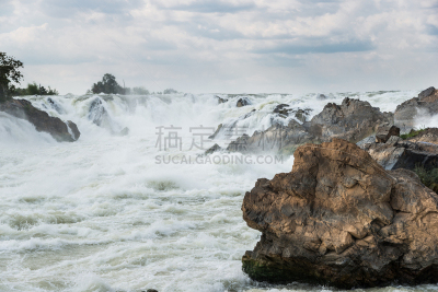 瀑布,占巴塞,老挝,湄公河,水,美,水平画幅,无人,湿,户外