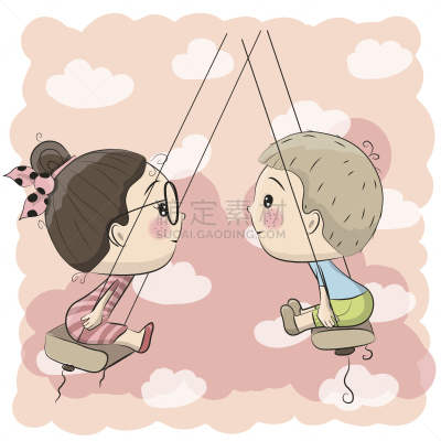 男孩,女孩,跷跷板,友谊,天空,青少年,贺卡,绘画插图,符号,性格