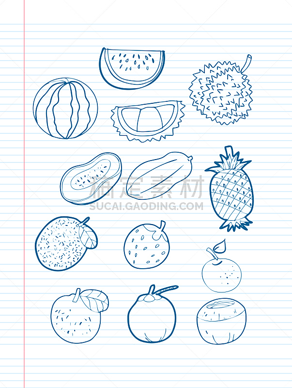 水果,绘画插图,床单,菠萝蜜,练习本,轮廓,符号,垂直画幅,图像,橙子