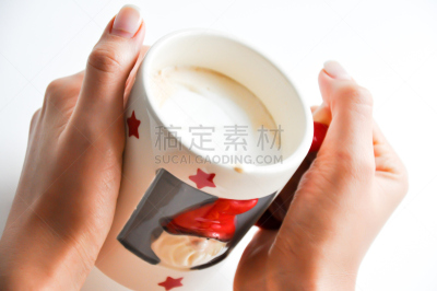咖啡杯,美,圣诞帽,新的,水平画幅,雪,美人,圣诞老人,享乐