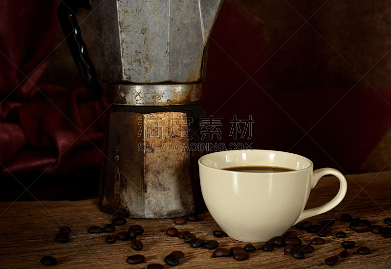 木制,咖啡杯,锅,烤咖啡豆,褐色,芳香的,水平画幅,传统,古老的,早晨