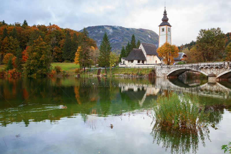 桥,lake bohinj,塔,石头,水,美,休闲活动,水平画幅,julian alps