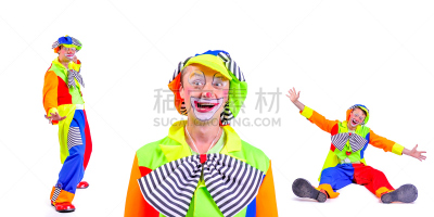 小丑,分离着色,注视镜头,色彩鲜艳,戏剧表演,表现积极,背景聚焦,人的角色,微笑