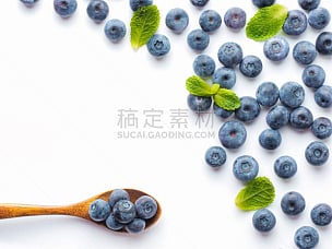 蓝莓,白色背景,分离着色,北蓝越橘,留白,高视角,食品杂货,素食,白色