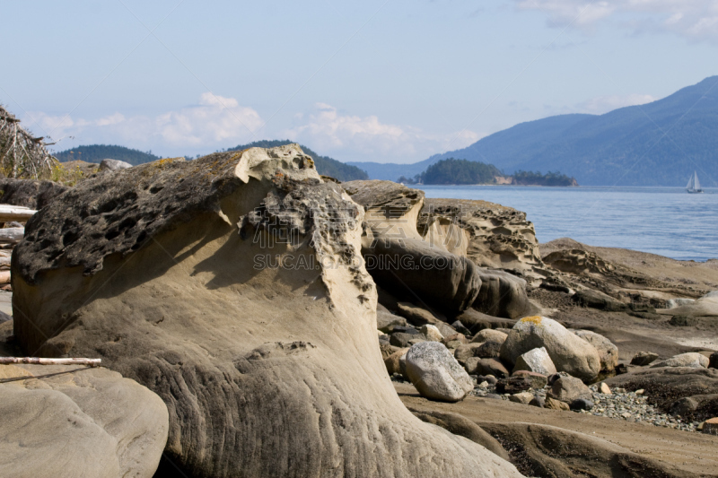 沙岩,岩层,海滩,水平画幅,岩石,苏西雅艾斯兰德,无人,圣胡安岛,奥克艾斯兰德,户外