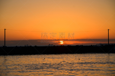 金谷,日本,海港,富津市,东京湾,千叶县,天空,水平画幅,鸟类,曙暮光
