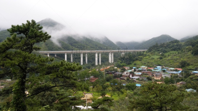 高架道路,雾,山,自然,风景,云,图像,自然美,无人,韩国