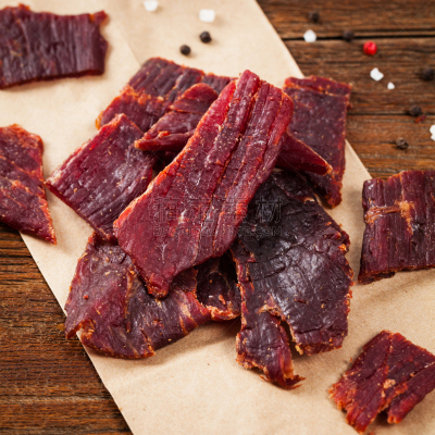 牛肉,肉干,褐色,温度,难嚼的,胡椒,膳食,干的,红辣椒,肉