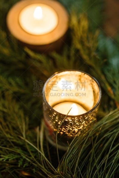 冬天,装饰物,自然,蜡烛,针叶,闪亮的,点连成线,特写,银色,燃烧