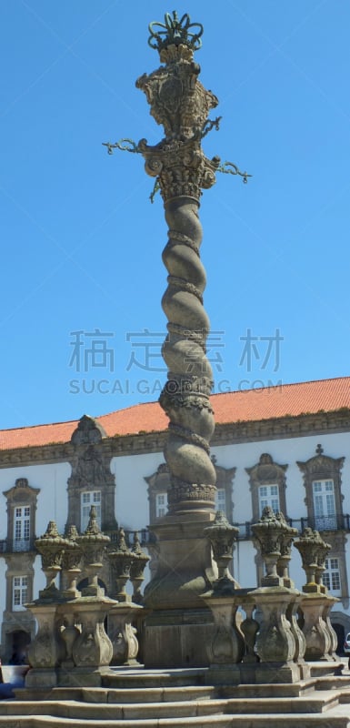 颈手枷,波尔图,垂直画幅,天空,台阶,职权,石材,葡萄牙,屋顶