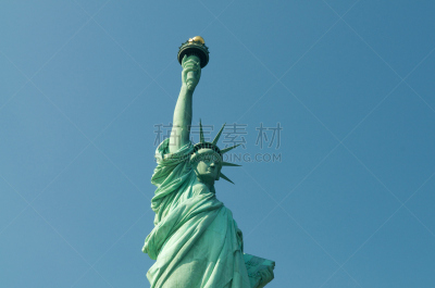 埃利斯岛,燃烧的火炬,纪念碑,天空,女人,美国,水平画幅,绿色,蓝色