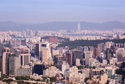 首尔,城市,韩国,水平画幅,山,无人,户外,都市风景,商业金融和工业,著名景点