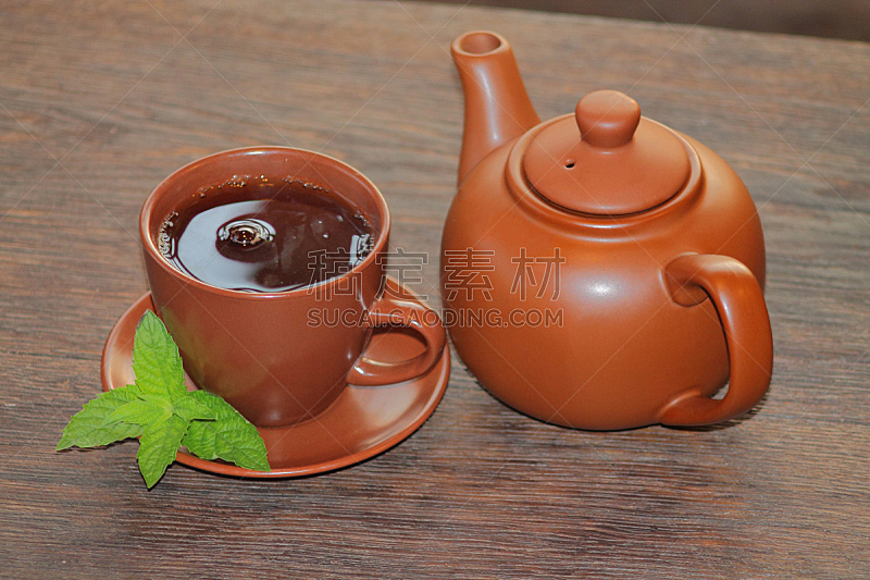 茶树,杯,薄荷,美,褐色,水平画幅,绿色,茶杯,茶碟,玻璃