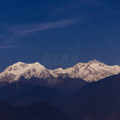 干城章嘉峰,山景城,天空,美,夜晚,雪,无人,喜马拉雅山脉,谷边,户外