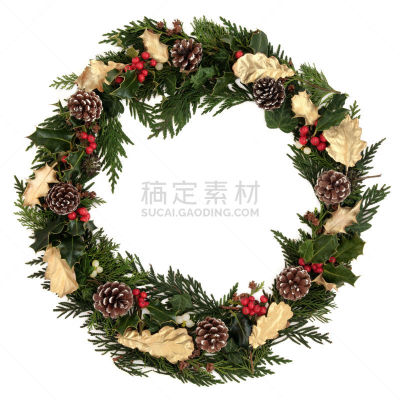圣诞节,花环,华丽的,轮叶冬青,金叶,榭寄生,圣诞装饰物,常春藤,浆果,橡树叶