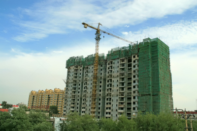 都市风光,水平画幅,地形,建筑工地,无人,蓝色,户外,城市,起重机,建筑业
