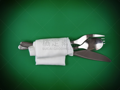 刀,汤匙,桌子,背景幕,上菜,绿色,锅垫,餐具,水平画幅,无人