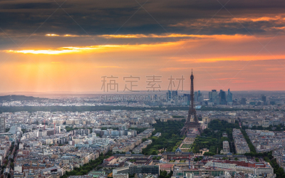 巴黎,法国,城市天际线,蒙特帕斯大厦,蒙特帕斯,莱斯恩范李德斯城区,斯德岛,塞纳河,战神玛尔斯公园,日落
