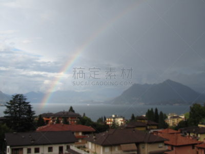 山,马祖尔湖,彩虹,斯特雷萨镇,铁船,在上面,水,天空,暴风雨,水平画幅
