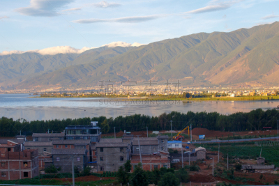 云南省,湖,圣伯纳犬,大理,胡青,亚洲,白昼,图像,无人,山