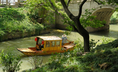 尖头平底船,自然,水,宁静,水平画幅,木制,运河,人,旅行者,夏天