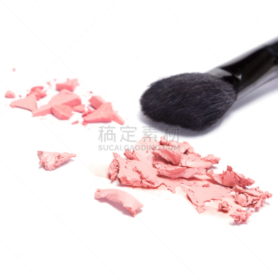碾碎了的,肮脏的,白色背景,腮红,粉饼,米色,选择对焦,美,艺术家,彩妆