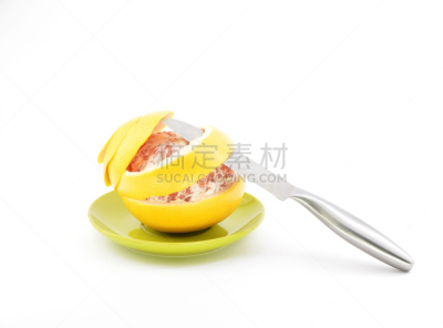 葡萄柚,白色背景,果皮,水平画幅,无人,维生素,果汁,夏天,特写,装饰菜