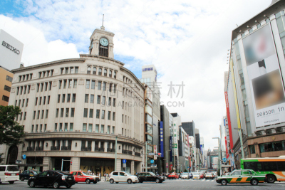 银座,日本,东京,十字路口,钟塔,旅游目的地,水平画幅,无人,国际性体育比赛,户外