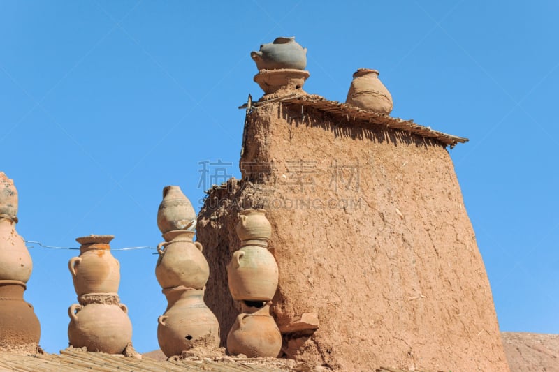 屋顶,陶瓷工艺品,粘土,传统,陶工,花盆,古董,著名景点,摩洛哥,沙漠