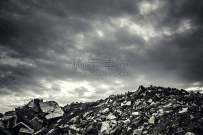 混凝土,毛石,偏远的,废墟,预兆的,垃圾场,垃圾,留白,水平画幅,山
