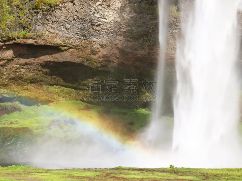 seljalandsfoss waterfall,冰岛中南部,水,天空,水平画幅,瀑布,无人,巨大的,户外,草