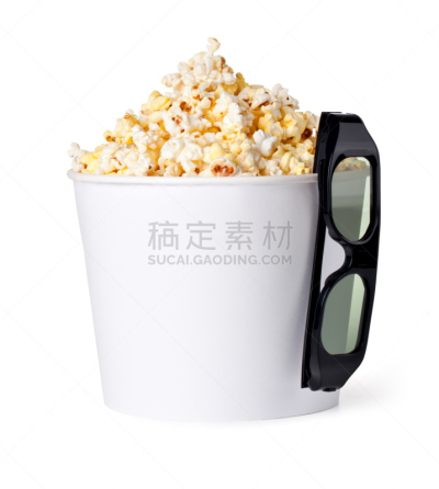 爆米花,眼镜,三维图形,垂直画幅,无人,白色背景,纸板,背景分离,3d眼镜,小吃