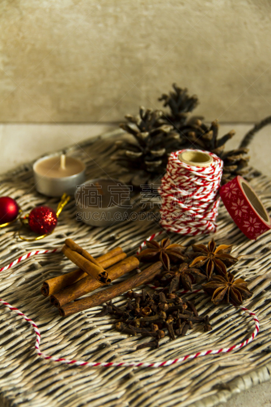 茴芹,丁香,肉桂,垂直画幅,褐色,芳香的,茶蜡,生食,干的