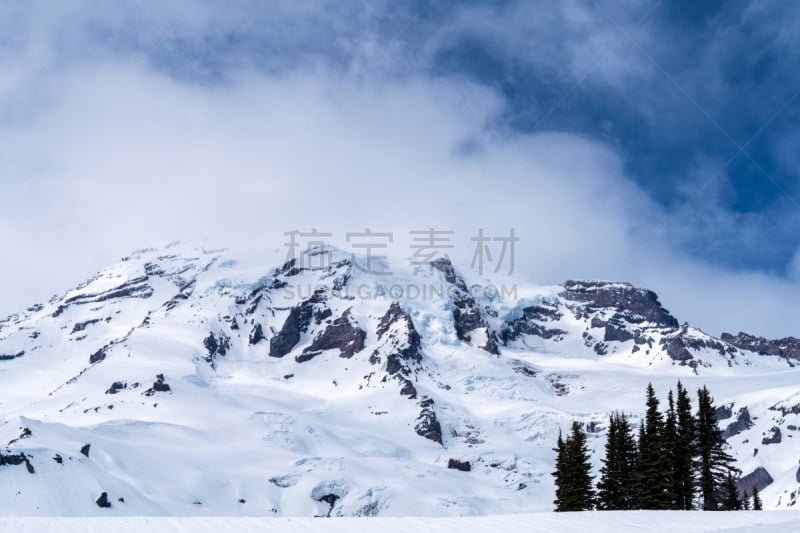 山,雷尼尔山国家公园,雪山,自然,天空,寒冷,美国,水平画幅,地形,雪