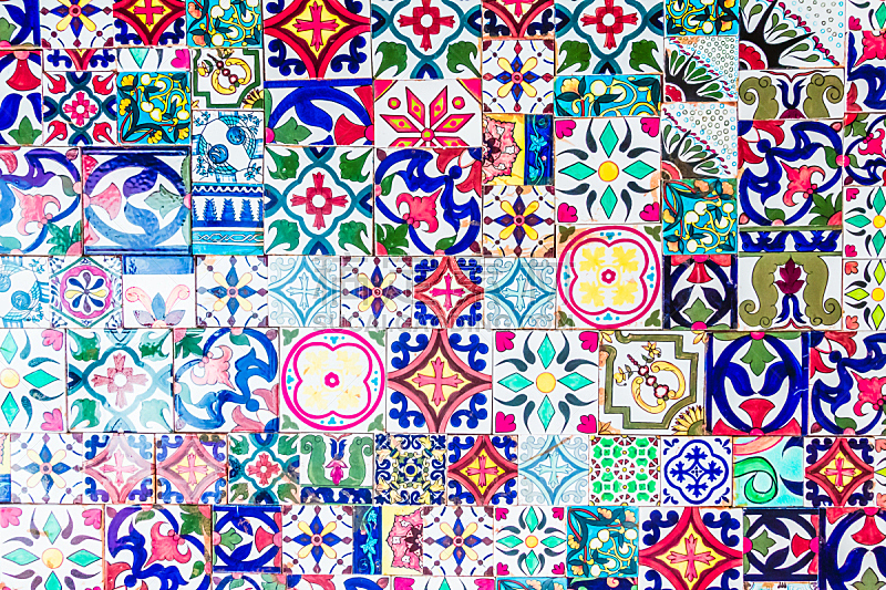 摩洛哥,瓷砖,镶嵌图案,纹理,水平画幅,无人,满画幅,多色的,摄影
