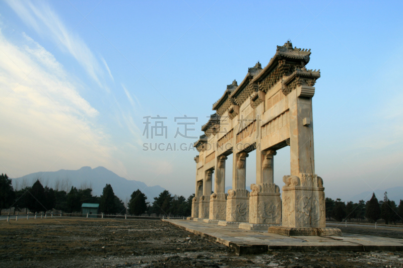 纪念物,拱门,唐山,河北精神号,天空,水平画幅,无人,户外,石材,过去