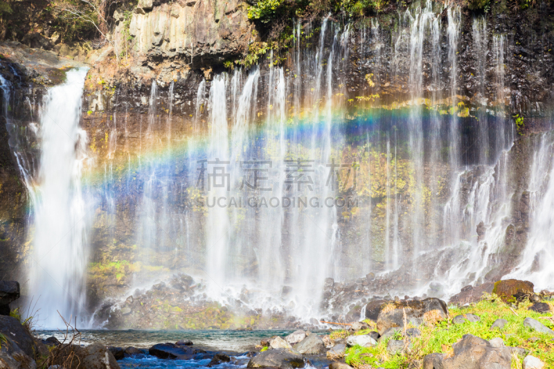 瀑布,shiraito falls,彩虹,普氏野马,富士山,自然,水平画幅,无人,日本,湿