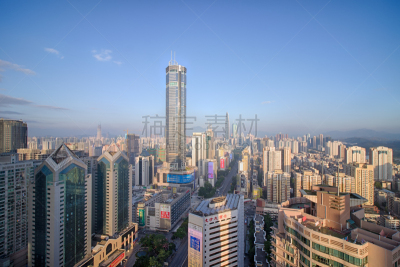 深圳,城市天际线,广场,北,天空,水平画幅,主干路,无人,交通,户外