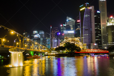 新加坡,都市风景,城市天际线,滨海湾 ,天空,水平画幅,夜晚,无人,曙暮光,户外