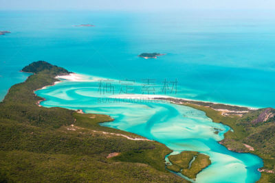 白天堂海滩,圣灵群岛,艾利海滩,水湾,美,水平画幅,高视角,山,沙子,无人