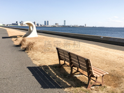 船桥,东京湾,日本,海岸线,幕张市,千叶县,浅蓝色,天空,褐色,长椅