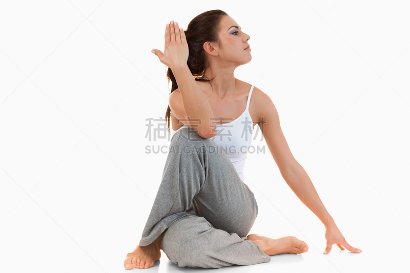 女人,位置,脊柱扭动式,注视镜头,健康,仅成年人,青年人,白色,平和