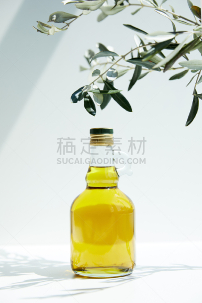 橄榄油,特写,瓶子,枝,白色,芳香的,桌子,垂直画幅,无人,希腊